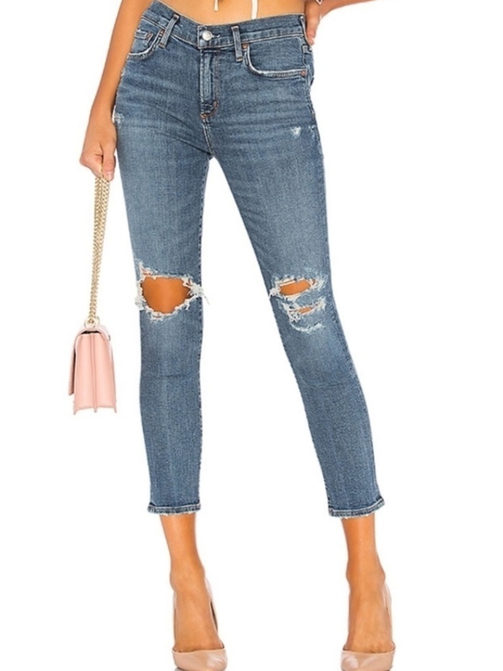 AGOLDE New $158 Womens 32 Distressed Mid Wash Sophie Crop Spite Jeans H18